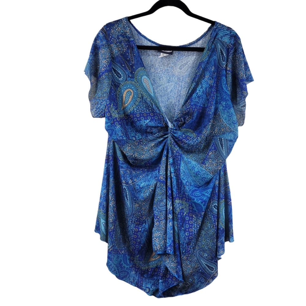 Zoey Beth Plus Top Size 3X Short Sleeve Paisley EUC